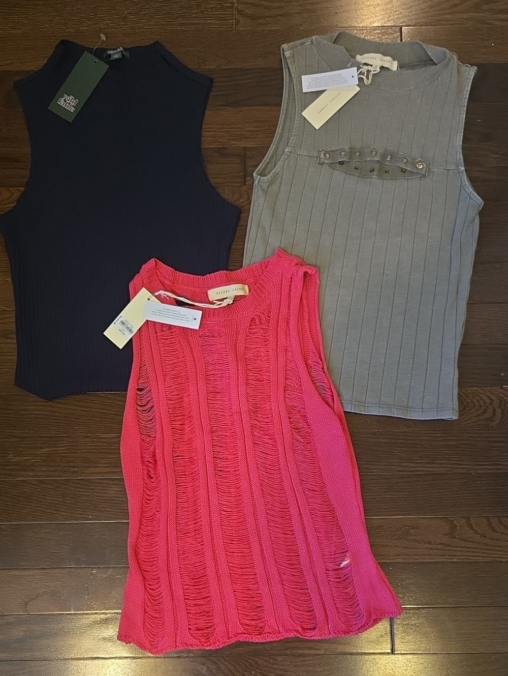 Lot Of 3 NWT SMALL Sleeveless Tops — Navy, Gray & Hot Pink